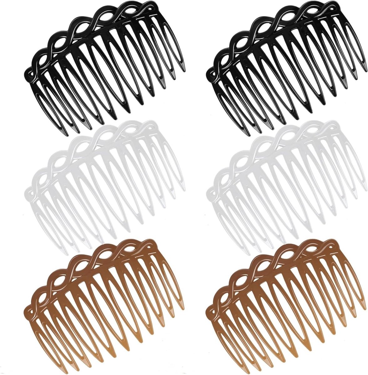 Set van 6 Franse Haarkammen, Decoratieve Kamclips voor Vrouwen, Ideaal voor Bruiloften en Meerdere Haarsstylen in 4 Kleuren