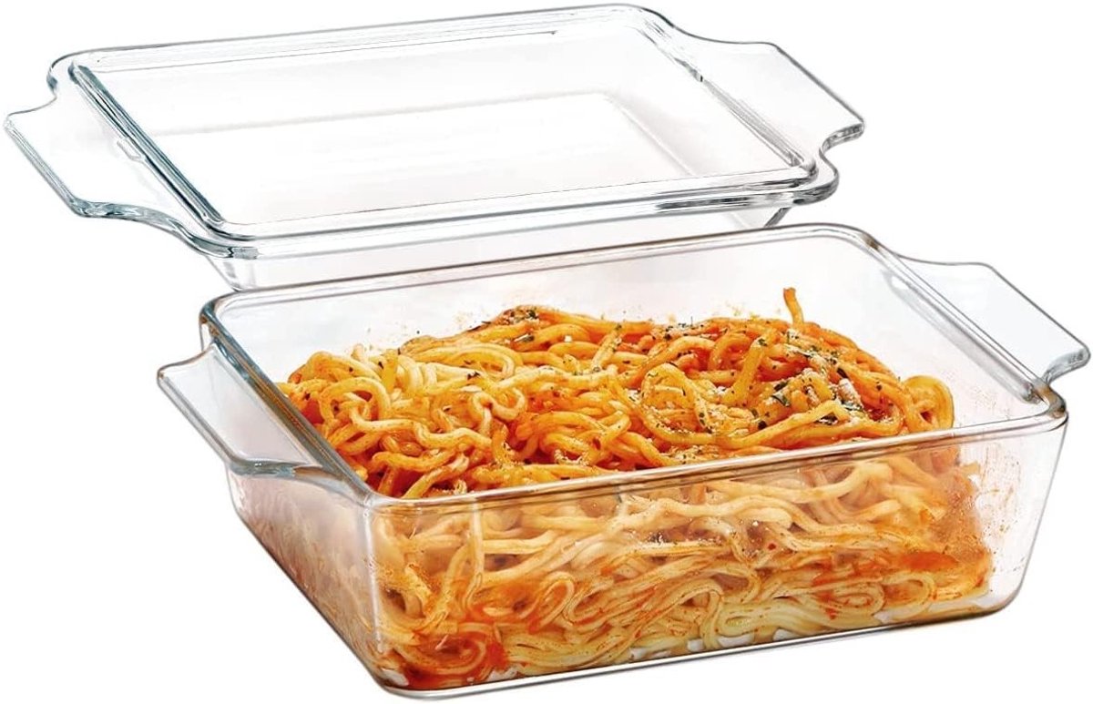Rechthoekige ovenschaal met deksel, 1L, ideaal voor lasagne, oven- en magnetronbestendig, 17x14.5x6cm, perfect voor individuele porties