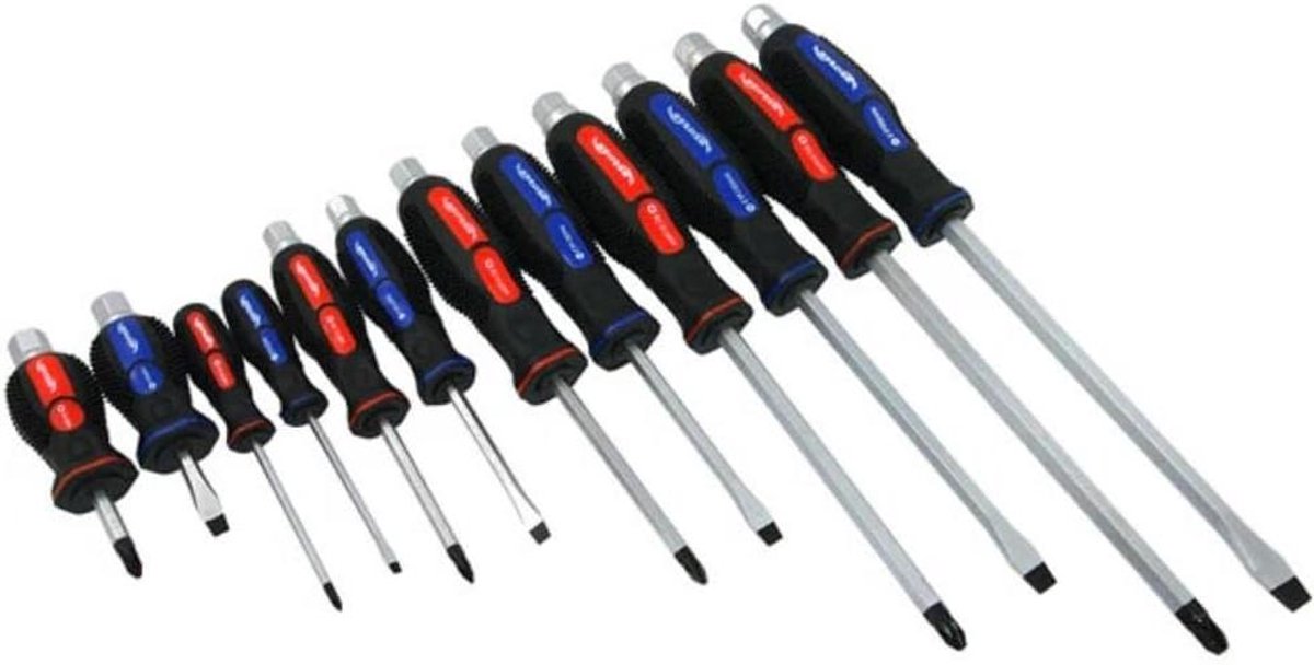 Schroevendraaierset - Gereedschap Set - Zwaar Klussen - Slagvaste Handgrepen - 12 Stuks - Zwart