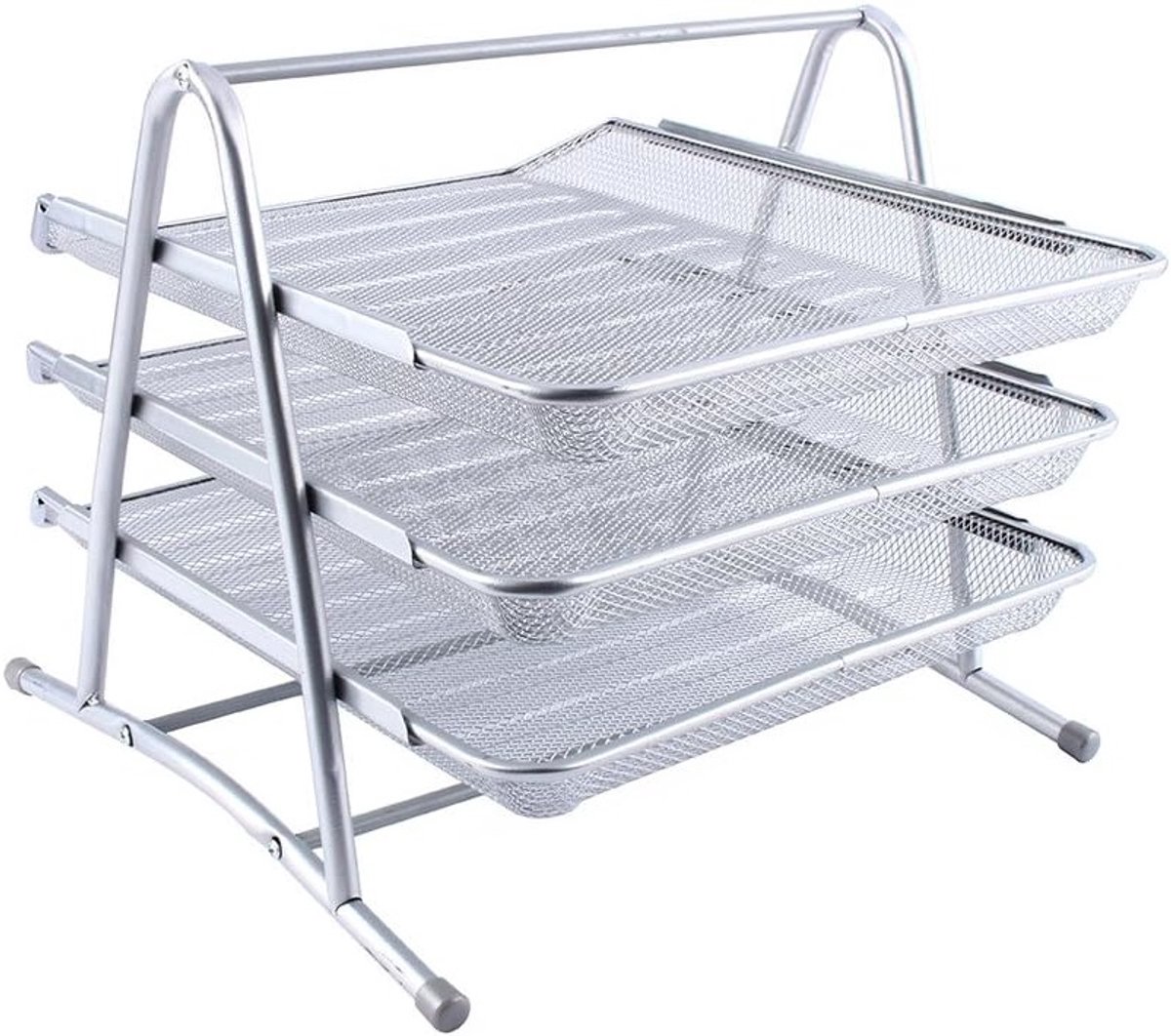 Stapelen Documententas, 3-laags, Perfect voor Kantoorbenodigdheden en Documenten, Zilver, 36 x 31 x 26.5 cm