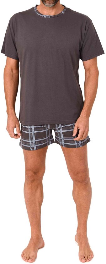 Normann pyjama met korte mouwen voor heren: Shorty-pyjama met geruite broek van jersey
