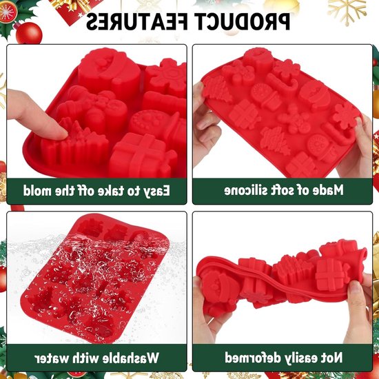 Siliconen Mallen voor Kerstmis Bakken - 2 Stuks voor Koekjes, Taarten en Snoepgoed met Dripper en Snackzakken (Rood, Groen) van Merkloos — afbeelding 3