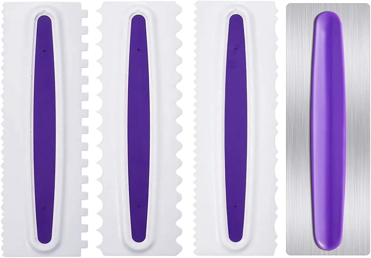 Set van 4 Spatula's en Taartdecoratie Kammen voor het Gladstrijken van Room en Fondant
