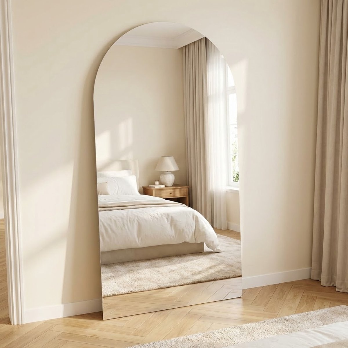 Staande Spiegel met Boog – Grote Vloerspiegel & Passpiegel Frameloos – 180x100cm – Slaapkamer, Hal & Kleedruimte