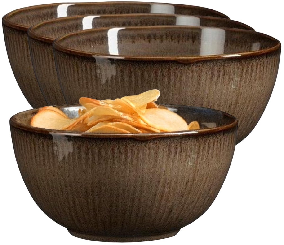 Mica Decorations Serveer/chips schaaltje Nusa - 4x - bruin - 14 x 7 cm - keramiek - kommetjes
