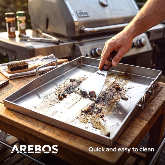 AREBOS RVS Plancha 40x30 cm 800°C BBQ Bakplaat met 2 Spatels 5 Spiezen LFGB — afbeelding 2