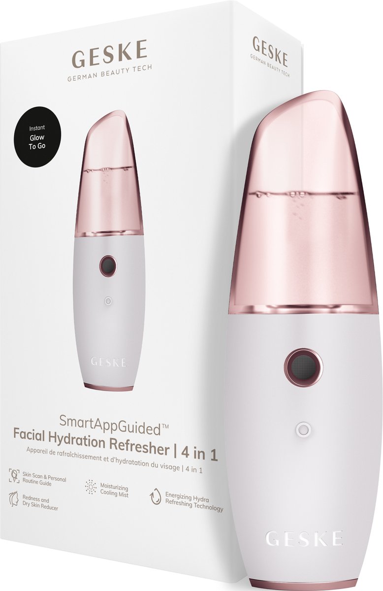 GESKE | SmartAppGuided™ Facial Hydration Refresher | 4 in 1 | Waterverstuiver | Gezichtsstomer | Waterspray | Face mist | Gezichtsreinigingsapparaat | Mist | Cosmetica | Natuurlijke glans