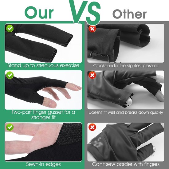 Billiard Pool Cue Gloves - Non-Slip Accessories - Adjustable Snooker Gloves voor Carom Games - Zwart van Merkloos — afbeelding 5