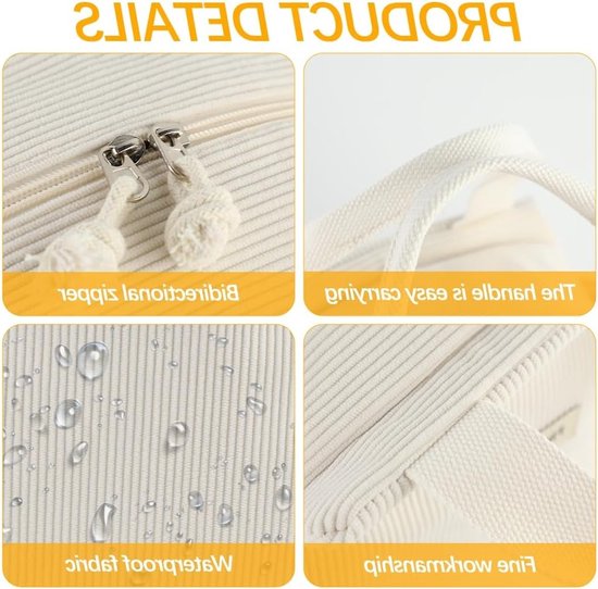 Lunchtas voor Dames - 12L Koeltas - Ribfluweel - Met Zijvakken Grote Capaciteit - Voor Paraplu Waterbeker Tafelservies En Mobiele Telefoon - Geschikt Voor Picknick Werk En School - Beige Kleur - Vershouddoos - Meal Prep Snackbox - Dagelijks Gebruik van Lalune Beach. — afbeelding 2