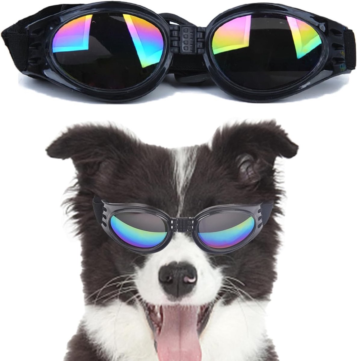 Dog Zonnebrillen - Pet Bril met Verstelbare Band - UV Bescherming Zonnebril voor Honden - Winddichte Puppygoggles - Geschikt voor Grote Honden