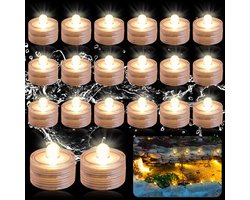 Mini waterdichte ledlampjes, set van 20 stuks. Waterdichte led-kaarslampjes, vlamloze kaarsen voor aquaria, geschikt voor decoratie in zwembaden, vijvers, aquaria en vazen [Energie-effici毛ntieklasse A]