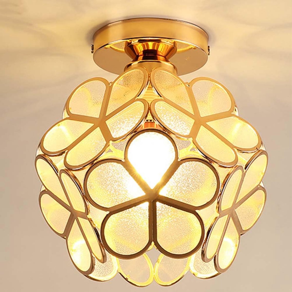 carmdering - Plafondlamp - Bloemlamp - Acryllamp - Modern bloemontwerp, E27 fitting (lamp inbegrepen) - Acrylkap, zacht en schitteringsvrij licht - 20×20×20 cm, ideaal voor slaapkamer en woonkamer - Goud - eenvoudige montage