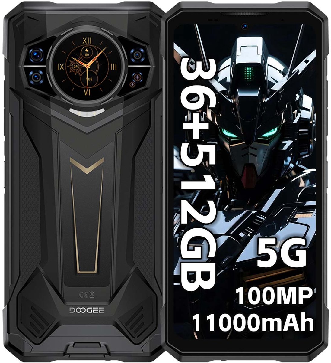 DOOGEE S200 Plus Robuuste Smartphone 5G - 36 GB RAM 512 GB ROM - 11100 mAh 33W - Android 15 Robuuste Telefoon - 6,72 inch+1,32 AMOLED display - GPS,NFC,OTG,Face ID - Zwart