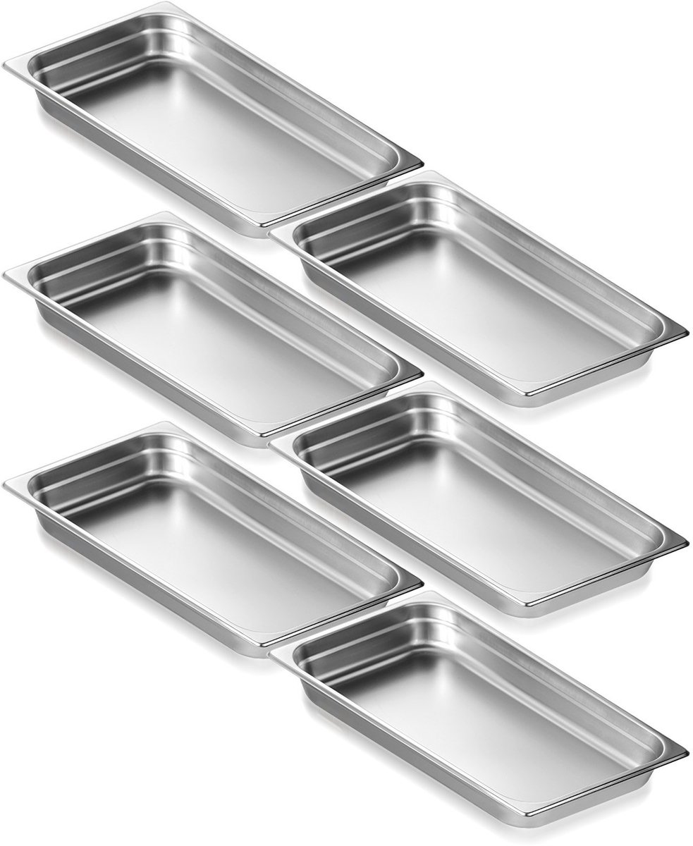 RVS hotel stoompannen 6-pack - Gastronorm bakken standaard formaat - 0,8 mm Dik - 6,5 cm Diep - Voor Horeca en Buffet - Vaatwasserbestendig - Zilver
