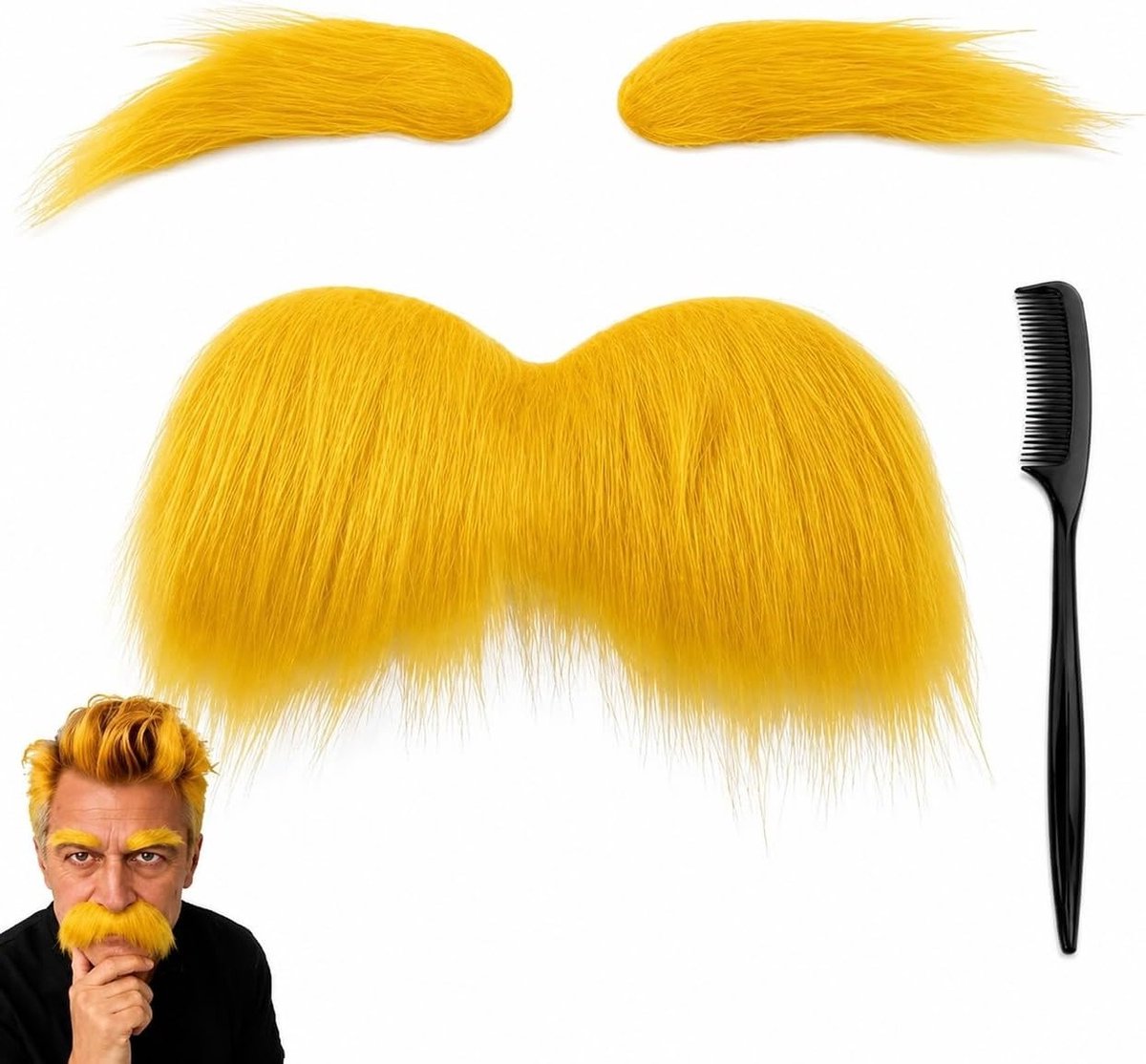 Mustache en Wenkbrauw Set – Nepbaard en Wenkbrauwen voor Mannen en Vrouwen, Perfecte Kostuumaccessoire voor Feestjes, Verkleedpartijen en Thema-evenementen