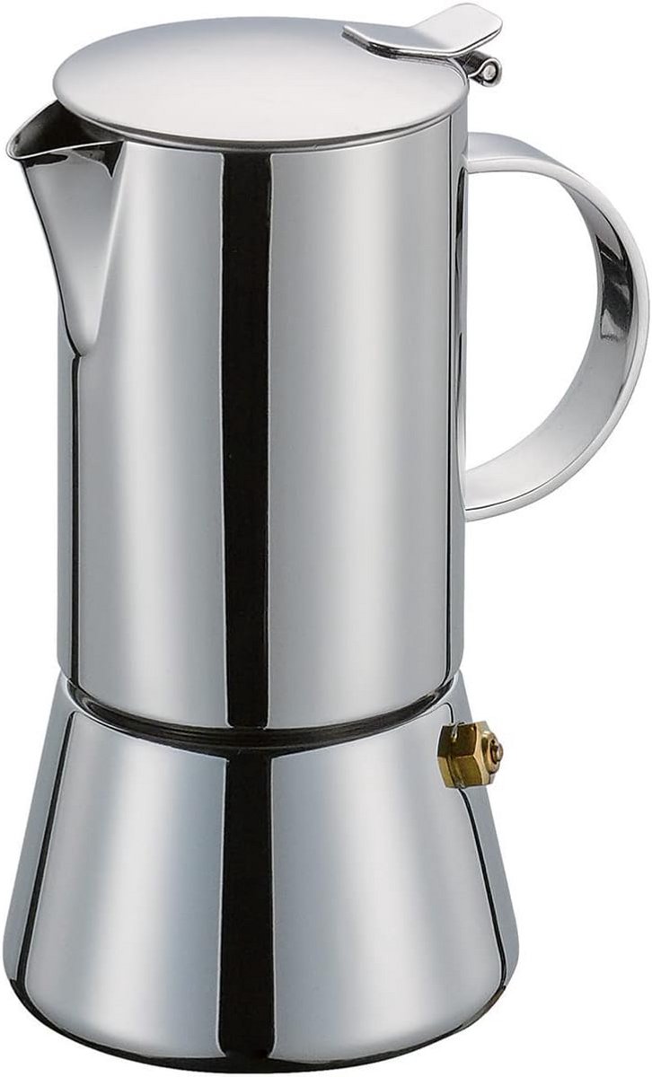 Cilio AIDA Espressomachine voor 4 kopjes, roestvrij staal, gepolijst, geschikt voor alle warmtebronnen, ook inductie, diameter 9 cm, hoogte: 17,5 cm, Italiaans koffiezetapparaat, Cafetera