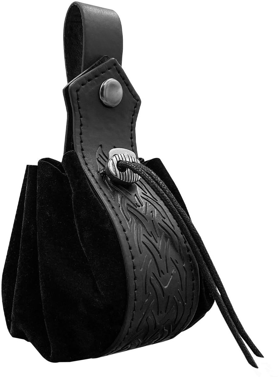 MTTproducts- Heuptas Middeleeuws PU-leer - Retro Draagbare Portemonnee - Trekkoordtas - Renaissance Accessoires - 4 x 16 cm - Cool Reliëfpatroon - Buideltas