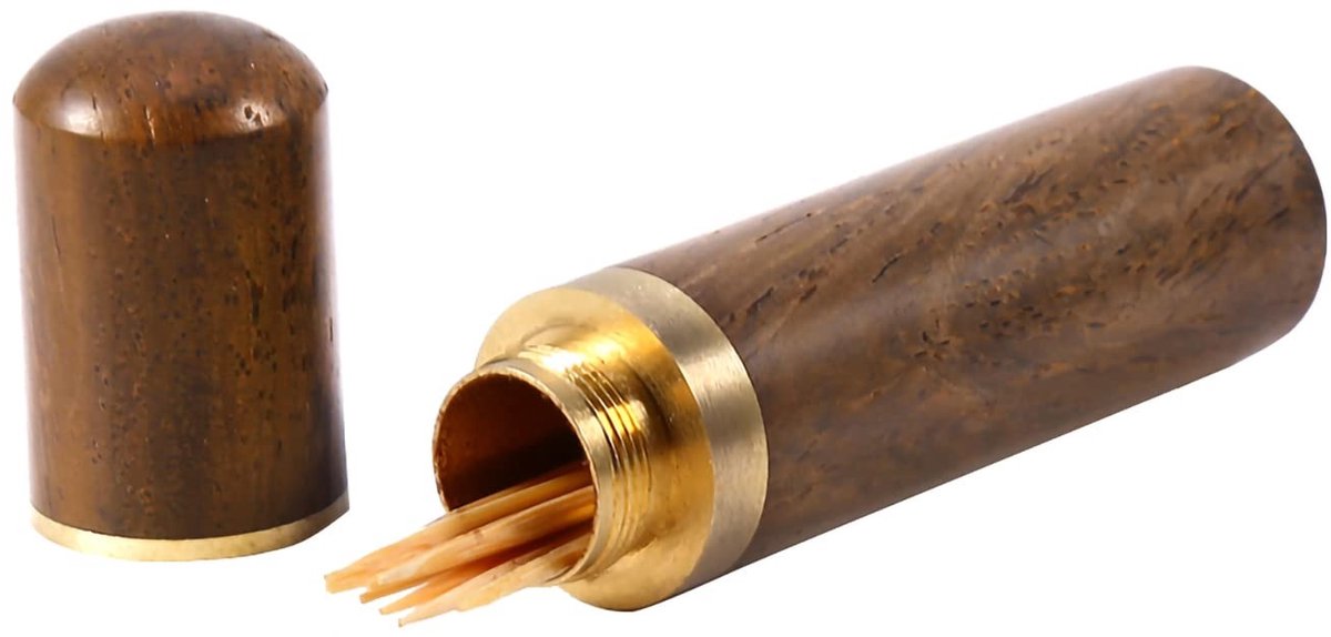 MTTproducts- Tandenstokersdoos Grote Capaciteit - Houten Doos - Draagbare Capsule - Milieuvriendelijk Hout - Schroefdeksel - Natuurlijke Houtstructuur - Tandenstokershouder