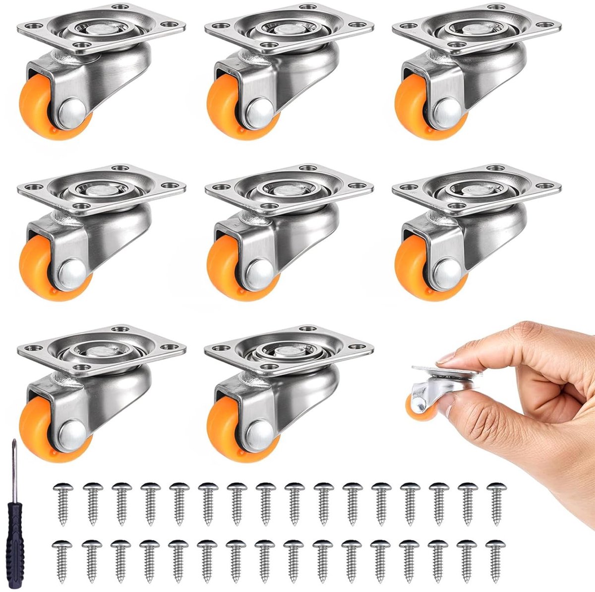 MTTproducts- Zwenkwielen Set van 8 - Mini Wielen - Meubelwielen met Schroeven - Slijtvast PP-Materiaal - 360 Graden Rotatie - Eenvoudige Installatie