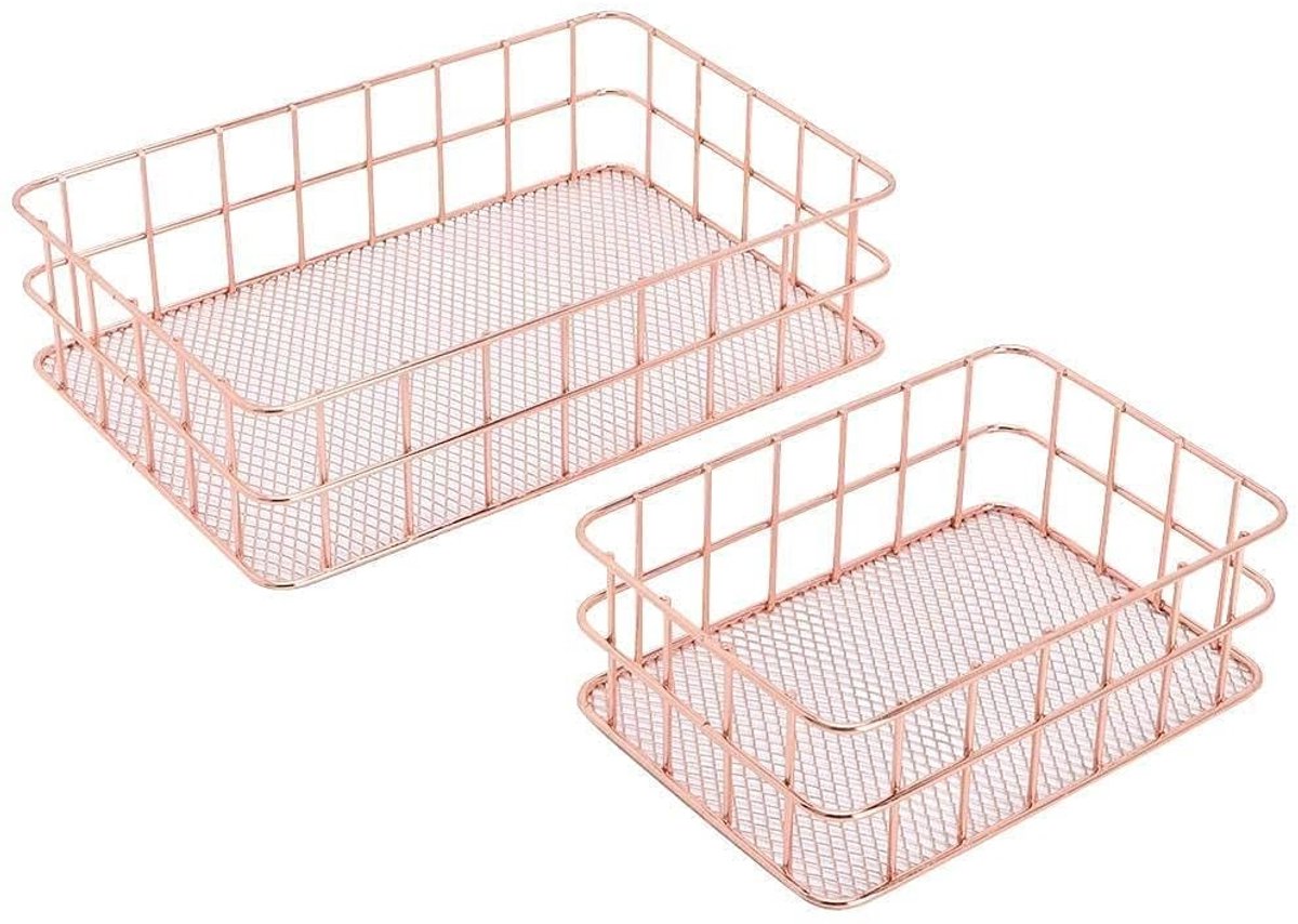 MTTproducts- Bureau Organizer Groot Formaat - 2 Stuks - Metalen Manden - Opslag Houder - Cosmetica/Briefpapier - Praktisch voor Thuisgebruik - Opberghouder