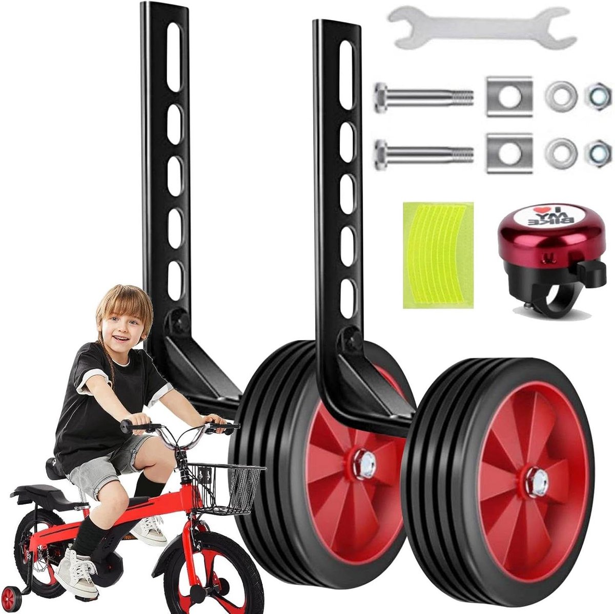 Trainingswielen Fiets Hulpwielen Kinderfiets Veilig Leren Fietsen Verstelbare Stabiliteit 12-20 inch Rood