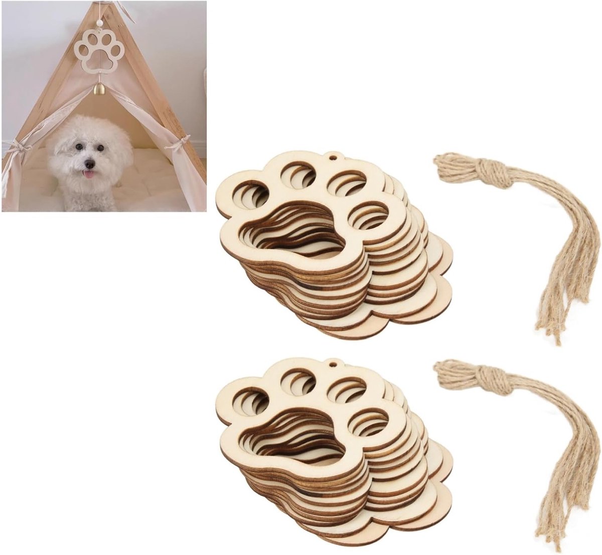 Onbewerkte Houten Plakjes in Bear Footprint Vorm - 20 Stuks voor DIY Knutselprojecten, Baby Shower en Verjaardagsdecoratie
