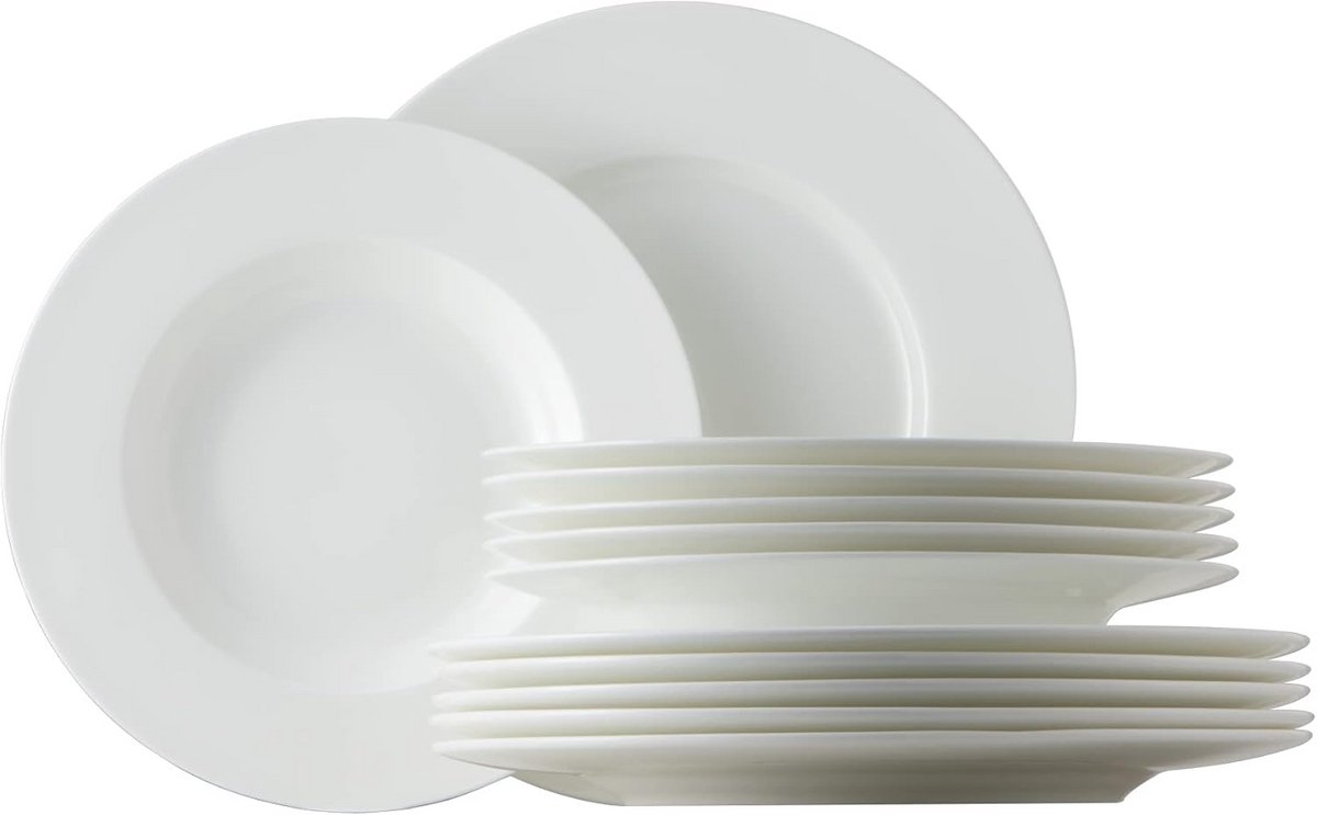 Wit Bone China Tafelservies Set 12-delig voor 6 Personen Diner- en Soepborden Vaatwasmachine en Magnetronbestendig