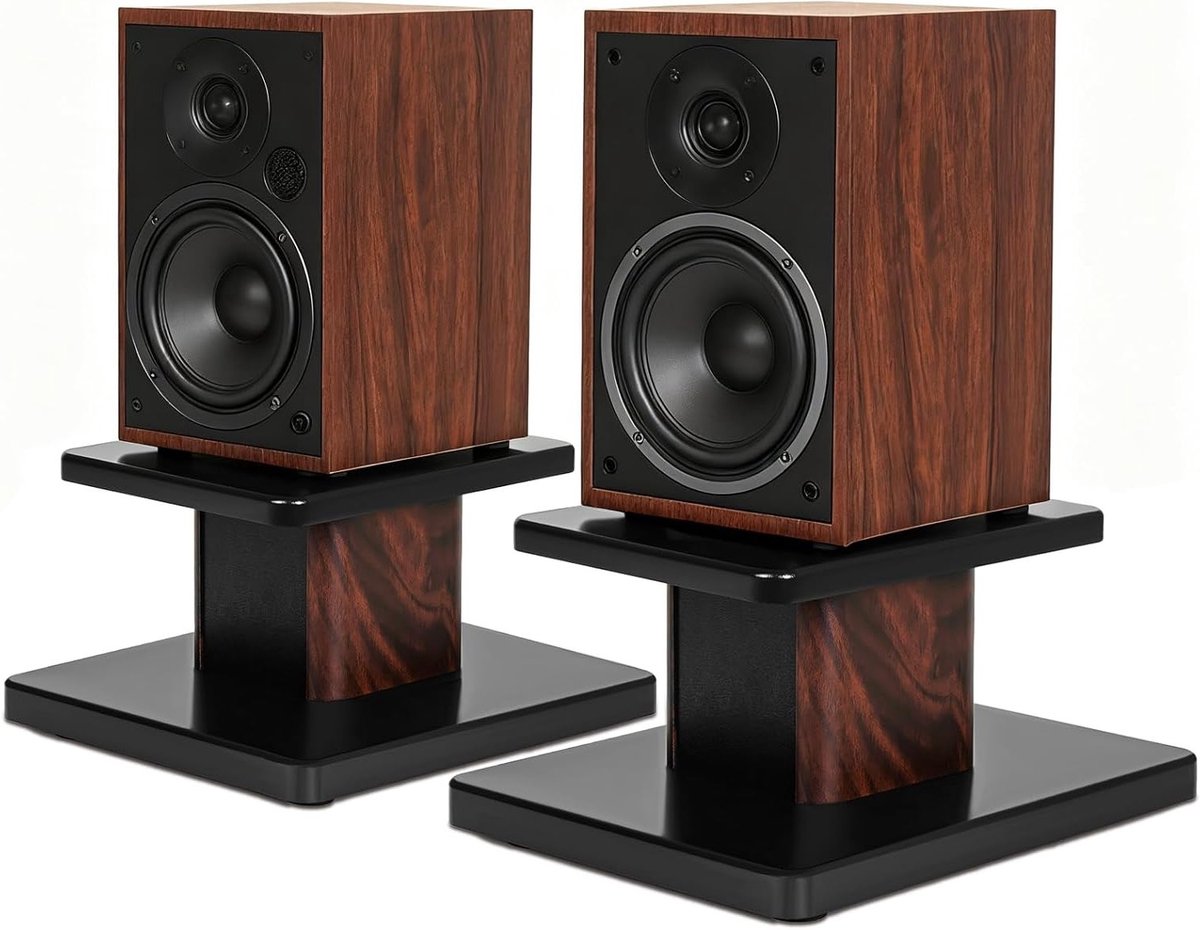 Set van 2 Houten Speakerstands voor Tafel, 15 cm, Tot 50 kg, Universele Houder voor Thuisbioscoop, Geluidsinstallatie en Geluidssystemen
