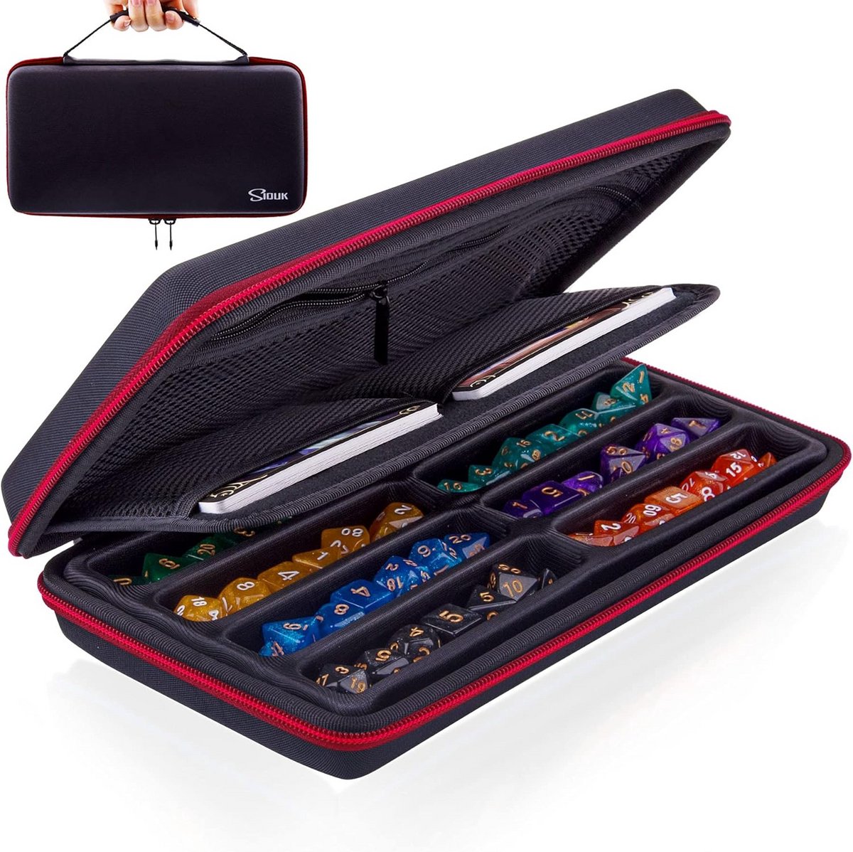 Dobbelstenen etui voor DND en tafelspelen - ruimte voor dobbelstenen, dobbelstenen lade, dobbelstenen schaal en voorraadcontainer