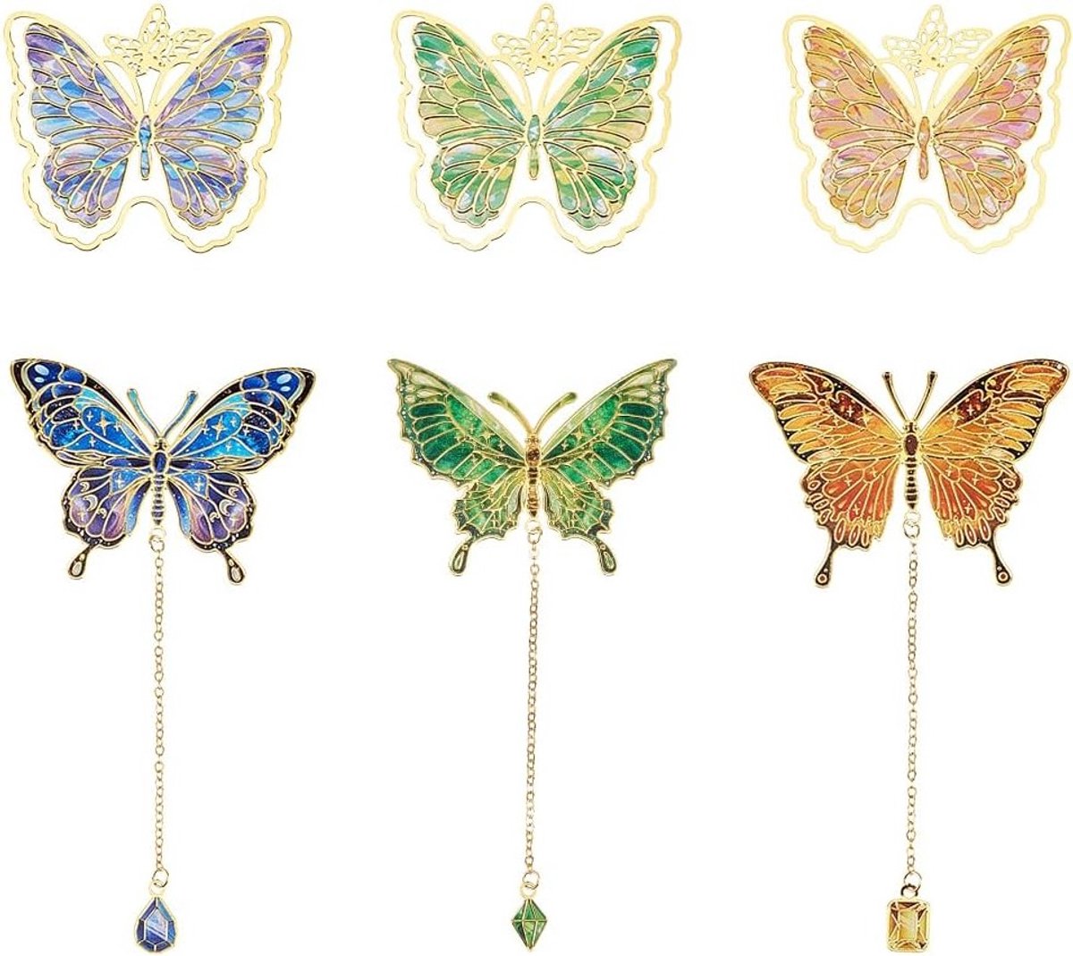 6 Stijlen Metalen Vlinder Bladwijzers met Ketting, Gouden Decoratieve Boekenlegger voor Boekenliefhebbers, Vintage Olieverfschilderij Thema, Perfecte Leesaccessoires voor Vrouwen