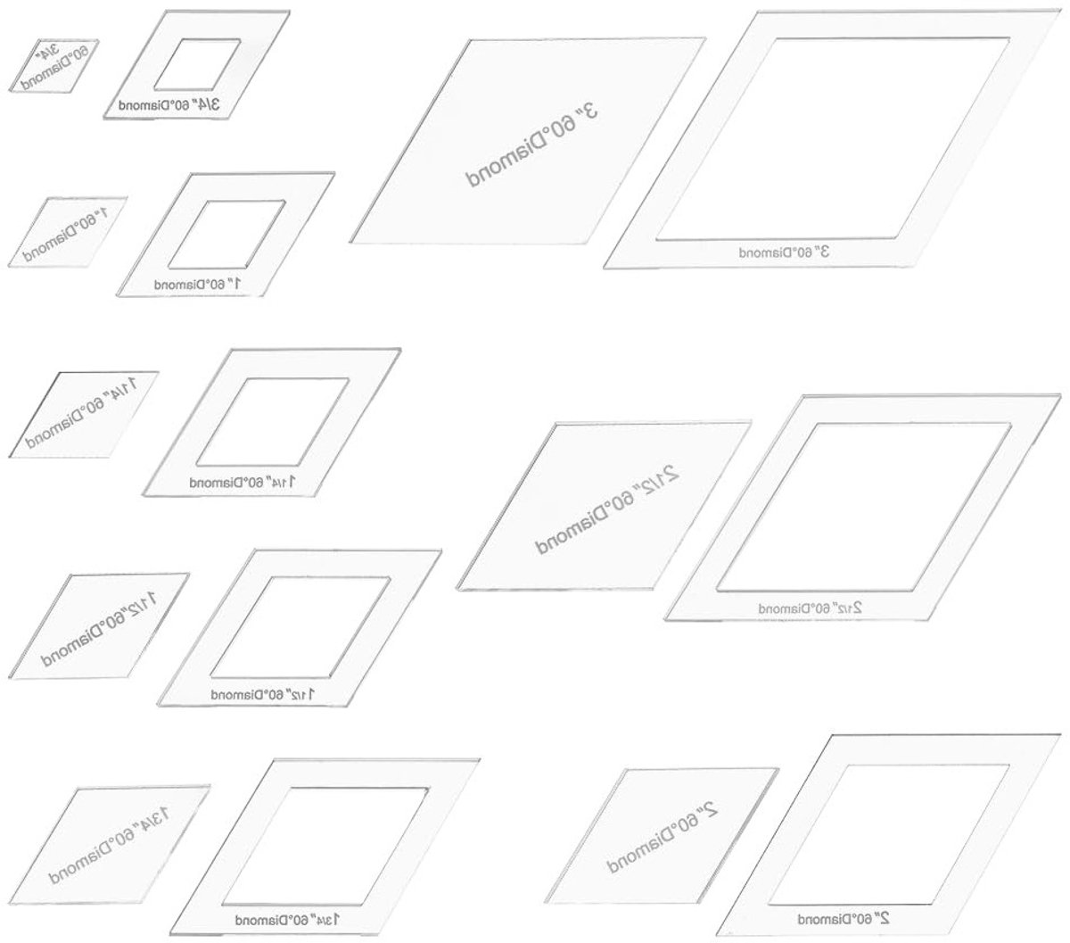 16 Verschillende Maten Diamant Quilting Sjablonen, Acryl Ruler voor Naaien, Transparante Snijplaat voor DIY Handwerk en Patchwork Craft, 6mm Dikte