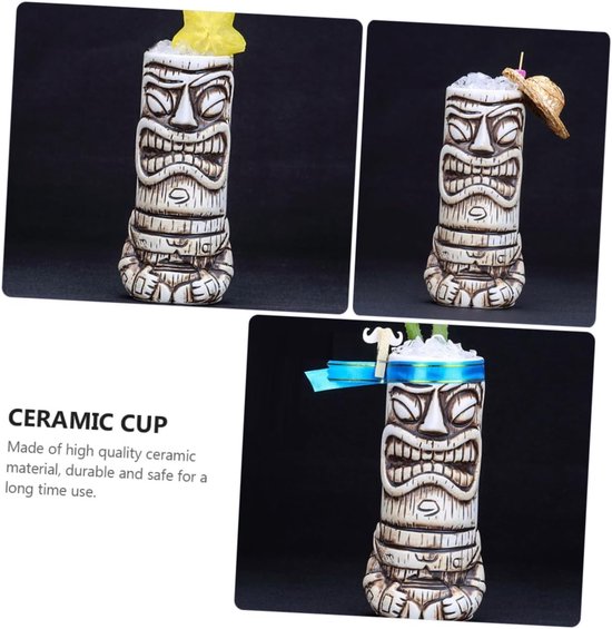 ABOOFAN Hawaii Tiki Cup keramische koffiekop keramische wijnbeker cocktail glazen keramische mok koffie mokken wijnglazen cocktail beker water mok keramiek cocktailglas wit — afbeelding 2