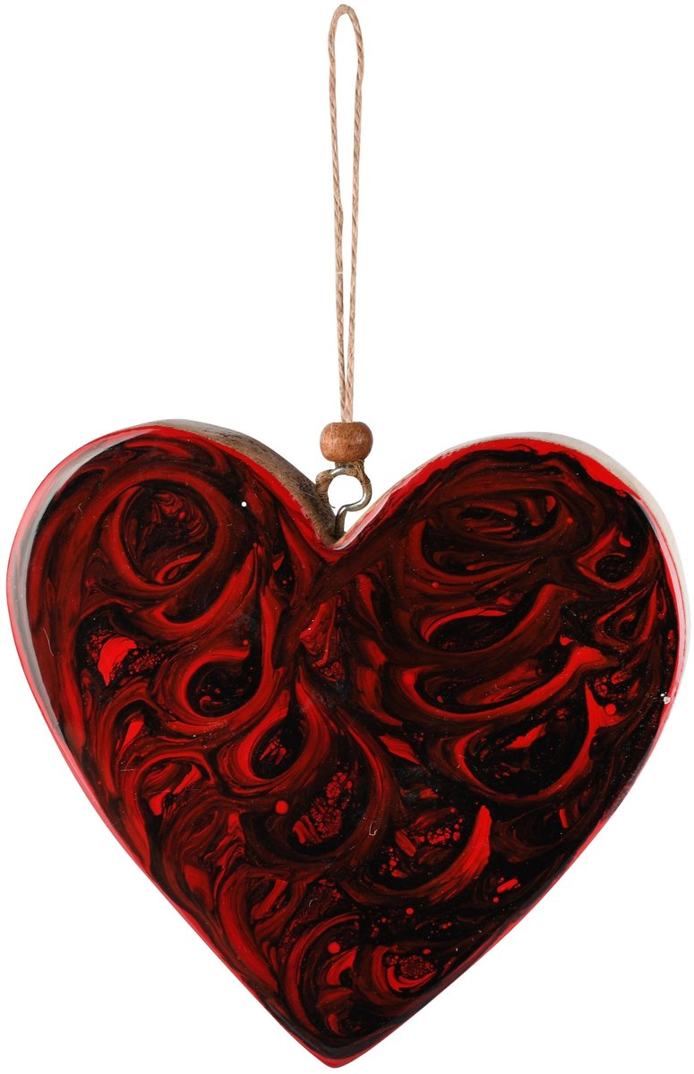 Dekoratief | Hanger hart 'Roses', rood, hout/enamel, 10x2x10cm | A268210