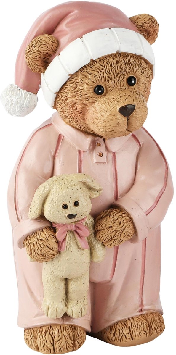 Dekoratief | Beertje staand in pyjama, bruin/roze, resina, 6x6x13cm | A265715