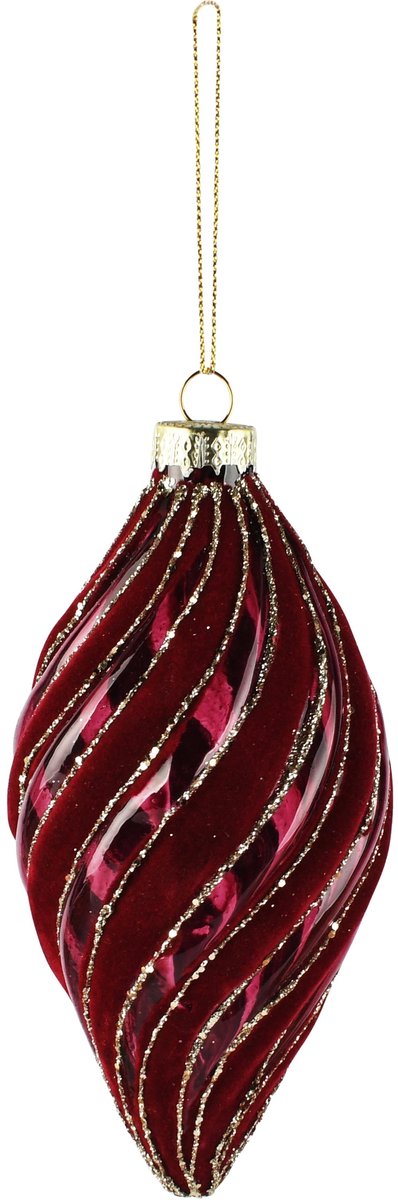 Dekoratief | Hanger ornament gestreept, bordeaux/goud, glas, 6x6x13cm | A265990