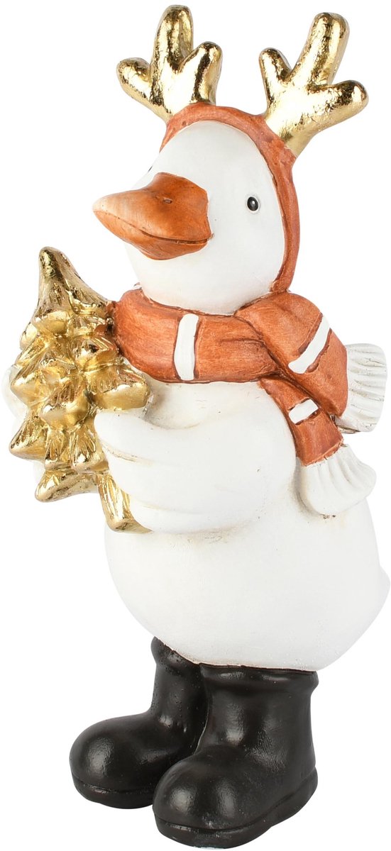 Dekoratief | Wintergans m/boompje, wit/oranje/goud, resina, 8x11x23cm | A265875
