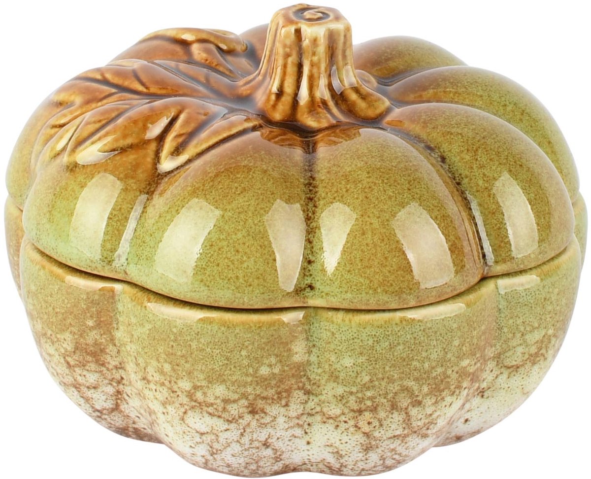 Dekoratief | Bewaarpot pompoen, groen, porselein, 13x13x8cm | A265873