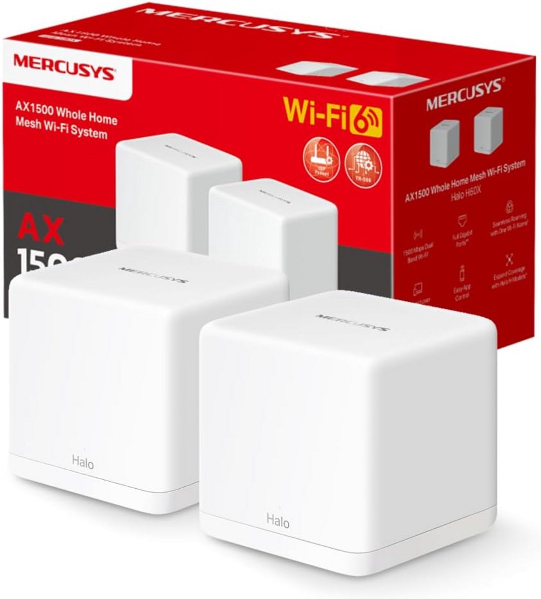 Mesh Wifi 6 Router (2-pack) voor Dekking tot 350 m², Snelheid AX1500, Gigabit Poorten