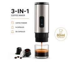 HomeGoodies 3-in-1 Draagbaar Koffiezetapparaat - Voor Koffiepoeder, N-Capsules & DG-Capsules - Espressomachine