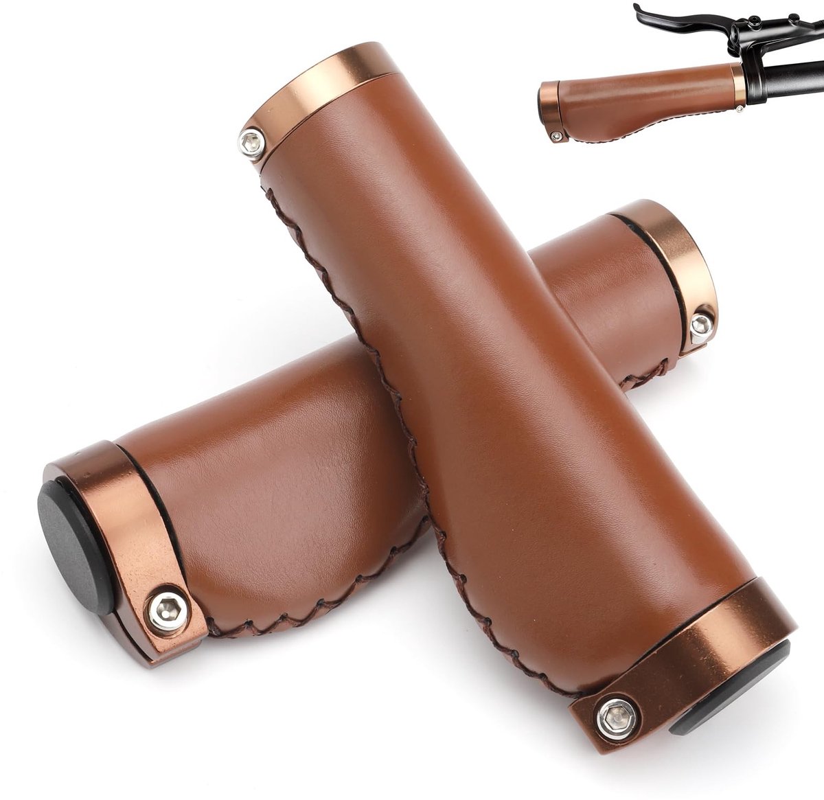 Cosensi- Fietsstuurgrepen antislip - Handgrepen van PU-leer - Geribbelde handgrepen - Voor MTB/BMX - Hoogwaardig materiaal - Comfortabele grip