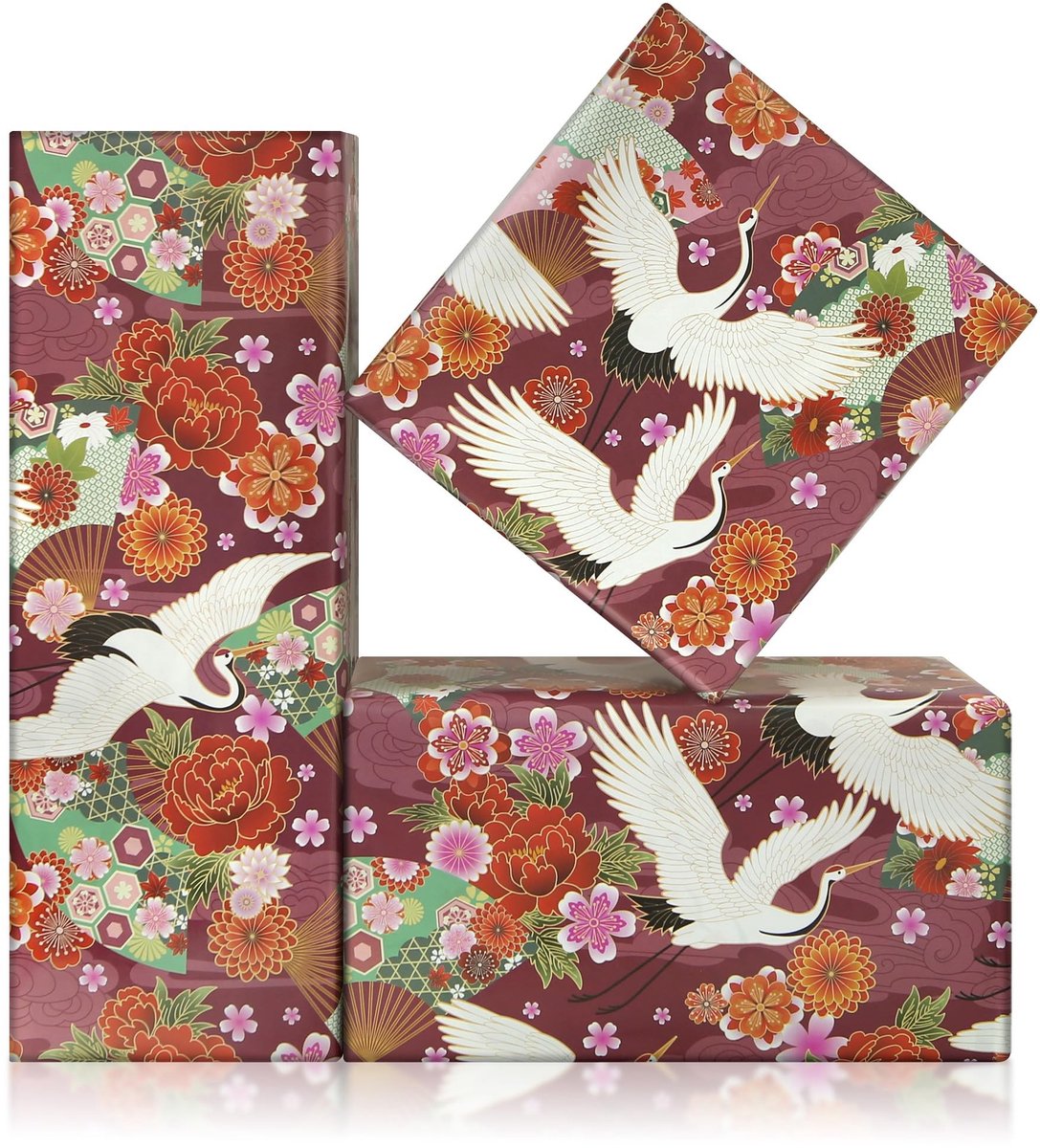 Cosensi- Cadeaupapier Japanse stijl - Inpakpapier verjaardag - Bruiloft - Babyshower - 4 vellen 50 x 71 cm - Rood/wit patroon