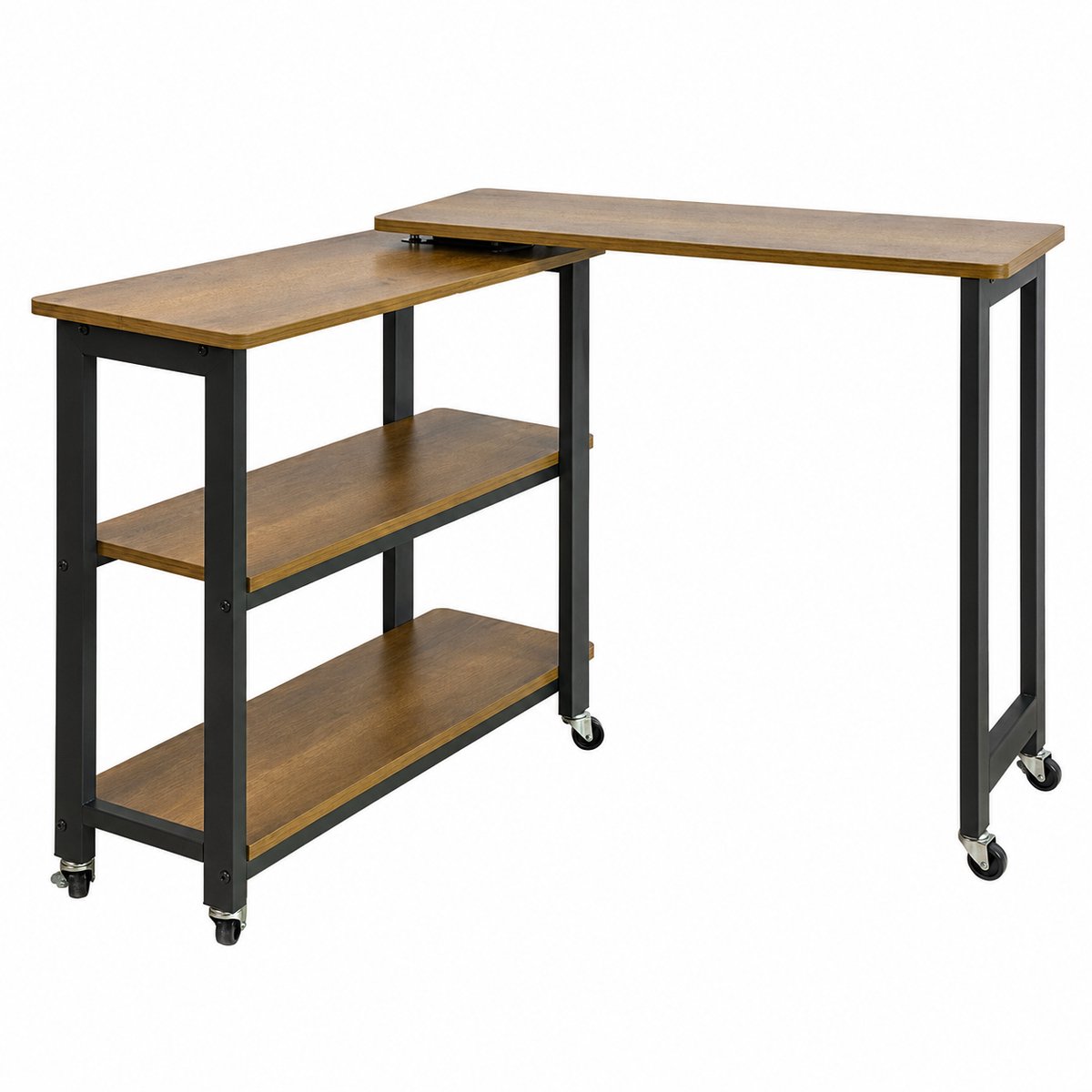 CINK Living® Verrijdbare Bijzettafel – Laptoptafel op Wielen – Industriële Salontafel met Opbergrekken – Bruin/Zwart – 133 x 30 x 69 cm