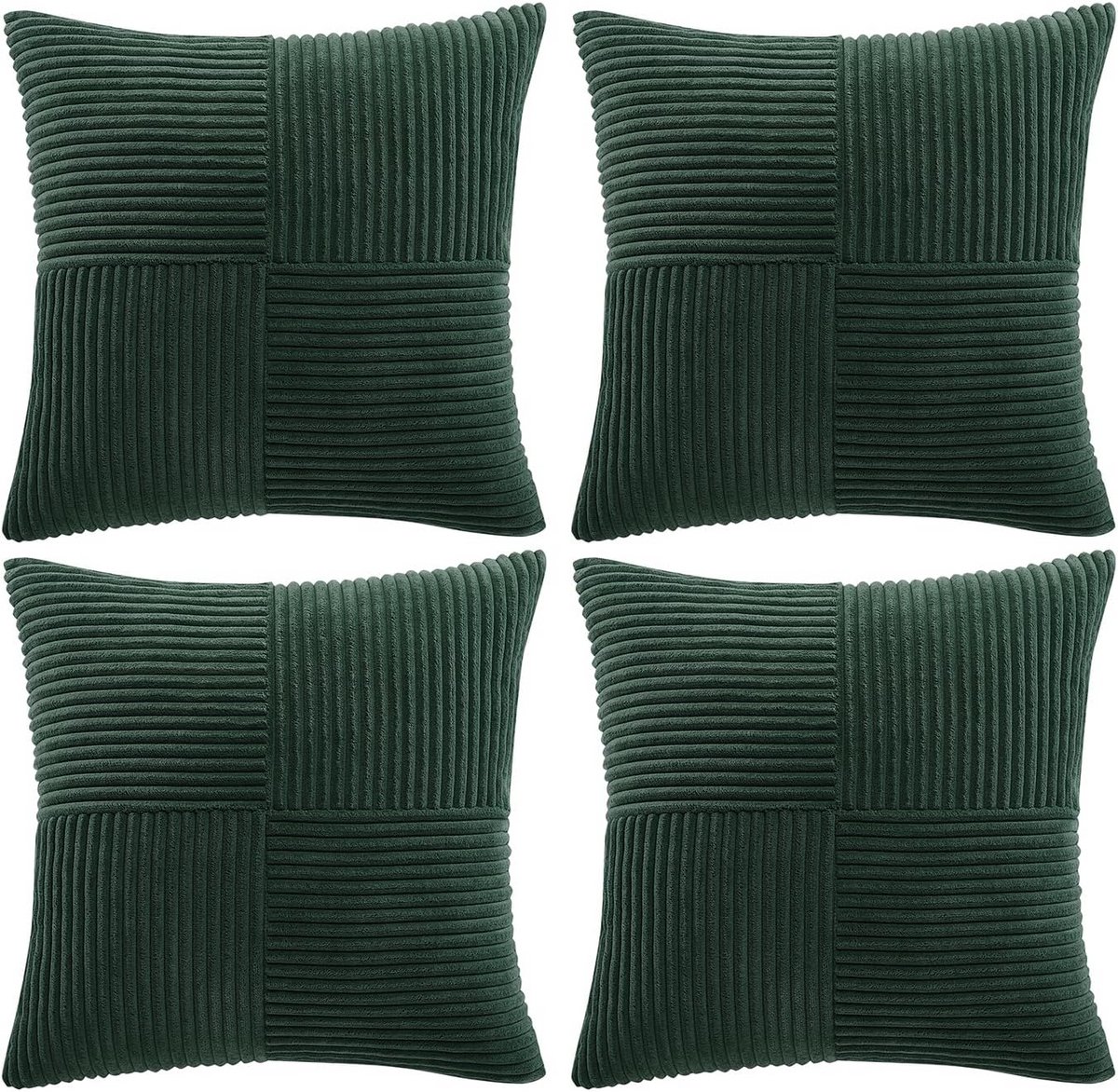 Set van 4 Donkergroene Boho Sierkussenslopen 47,5x45 cm - Zachte Velours Patchwork Woonkamer Decoratie