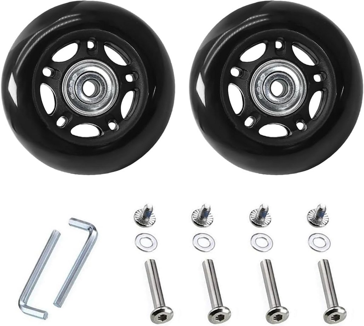2x Stevige Vervangingswielen voor Koffer en Trolley - Rubber & Lager - Reparatie Set