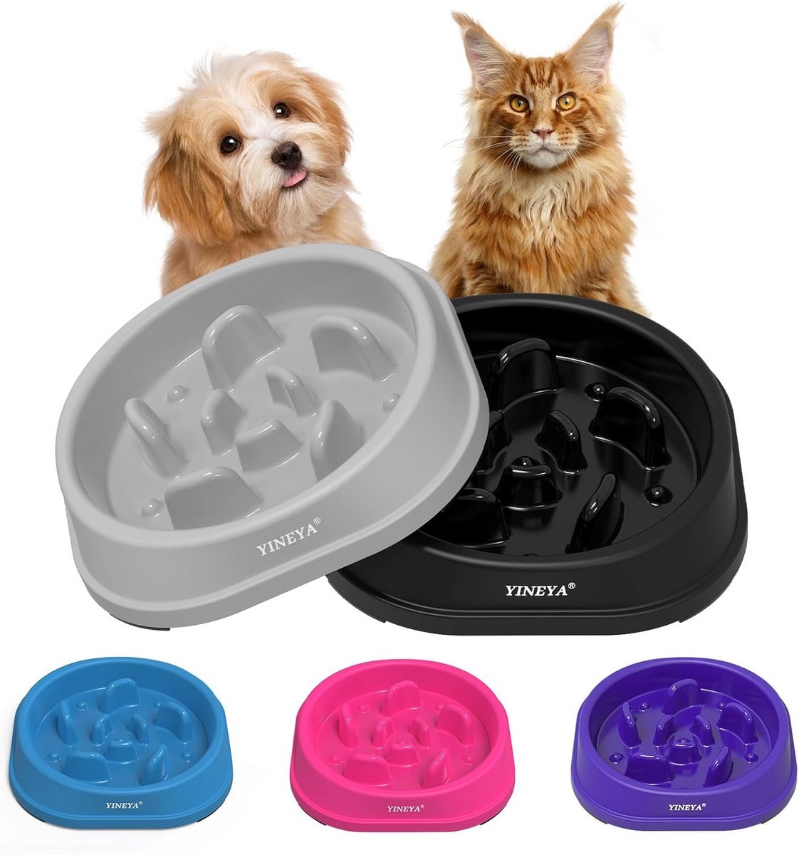 Slow Feeder Hondenbak en Kattenbak Set - Anti-Schrok Voerbak voor Gezonde Eetgewoonten