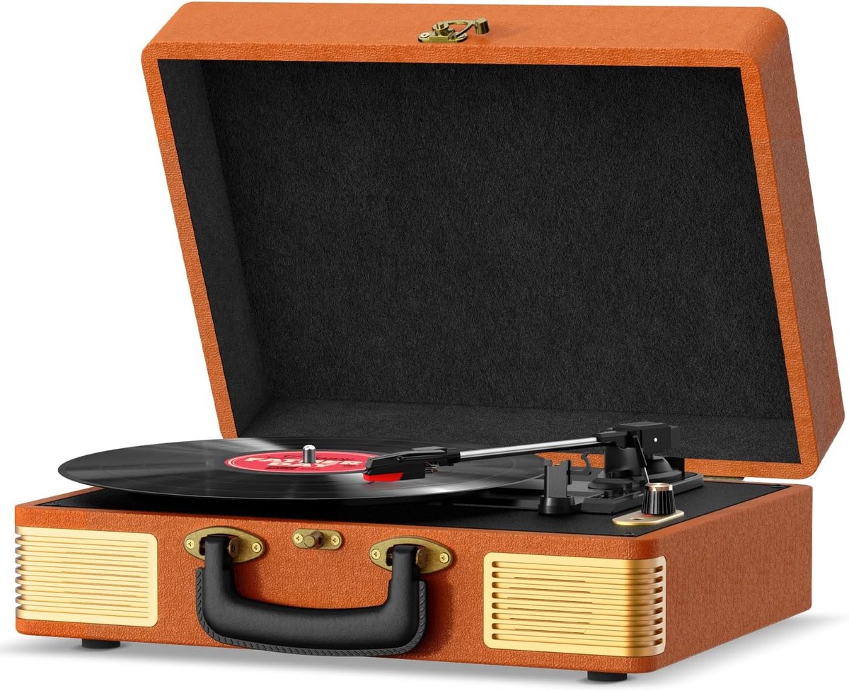 Draagbare Platenspeler met Ingebouwde Speakers - 3 Snelheden, Bluetooth & USB | Vintage Vinyl Speler