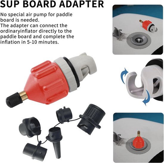 Pomp Adapter Set - Paddleboard Adapter - Watersport Accessoire - 4 Ventiel Sproeiers - Compact Ontwerp - Oranje — afbeelding 5