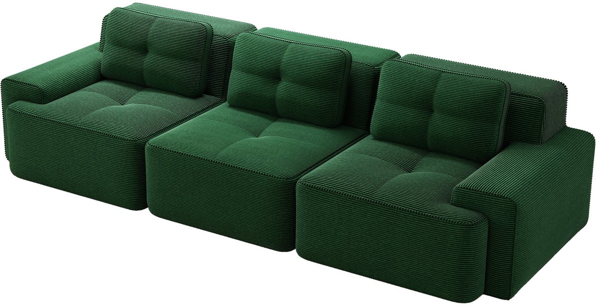 Merax Cloudbank 3-Zits - Groene Ribstof Bank 293 cm - Modulaire Loungebank met Diepe Zitting - Frameloze Sofa - Antislip Onderzijde - Geen Montage Nodig