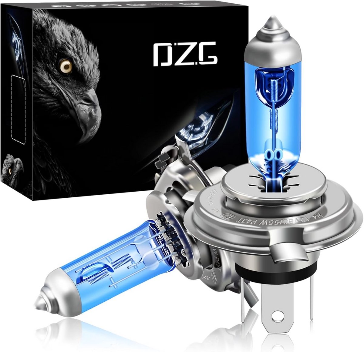 H4 P43t Halogeenlampen 12V 60/55W 5500K - Super Helder Wit Licht voor Auto en Motor Koplampen - UV Bestendig - Eenvoudige Installatie - Pack van 2