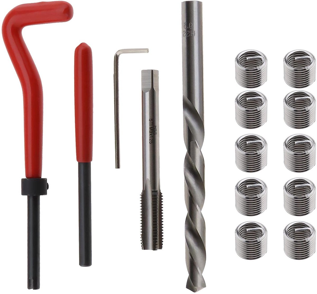 Dailygoods - Dailygoody - Draad Reparatieset M9 - Draadreparatie - Inclusief Installatietools - Metrisch Systeem - Staal met Hoge Snelheid - Voor Motoren en Meer -